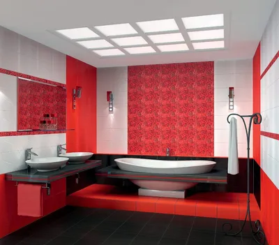 Красная ванная комната - 68 фото