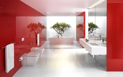Ванная комната с красной стеной | Обои для телефона