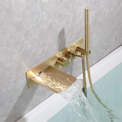 Сантехника для ванной комнаты с креплением на стену, матовый золотой/черный  скрытый смеситель для ванны, ручной душ - купить по выгодной цене |  AliExpress