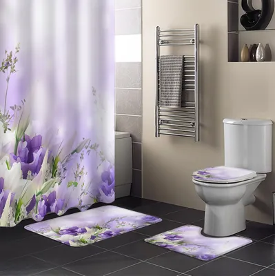 Чехол для ванной с фиолетовыми растениями и цветочным оформлением,  Нескользящие коврики, крышка для унитаза и коврик для ванной, набор штор  для ванной комнаты | АлиЭкспресс