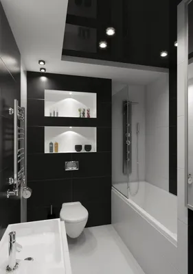 Дизайн ванной комнаты черно белой панелей - 59 фото