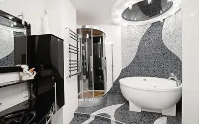 Ванная комната дизайн черно белая плитка - 61 фото
