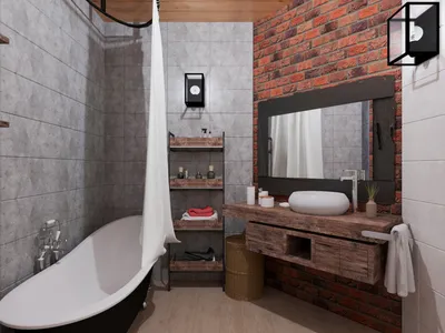 Ванная 5.8 м², Стиль Лофт: купить готовый дизайн-проект ванной в стиле \"Лофт\"  для жк московский - ReRooms