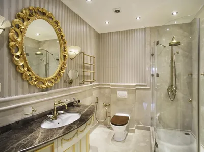 Ванная комната и душевая в классическом стиле: особенности дизайна,  современный санузел в классике, маленькая ванна, фото