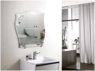 Зеркало для ванной, Зеркало \"Дельфин\" с полкой и бортом, с рисунком, без  рамы, 60 см * 50 см — купить в интернет-магазине по низкой цене на Яндекс  Маркете