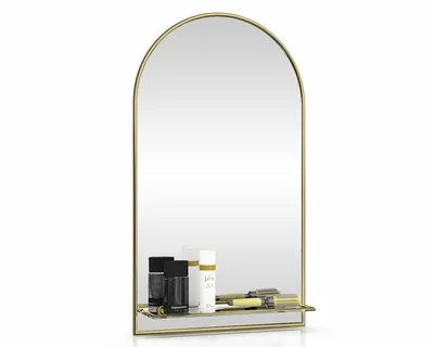 Зеркало 329Ш золото, ШхВ 46х80 см., зеркало для ванной комнаты, с полкой -  купить в Москве за 3068 руб.