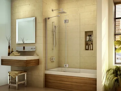 Прозрачная перегородка для ванной с открывающимся механизмом - Душевые  кабины, перегородки - Стеклянные шторки и перегородки для ванной -  Фотогалерея
