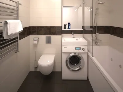 Интерьер ванной комнаты со стиральной машиной - 67 фото