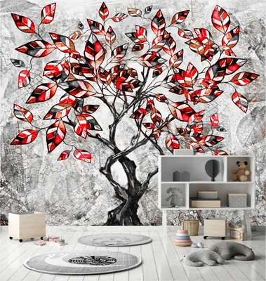 Фотообои Dekor Vinil 3D фотообои дерево,обои 3д,фреска в спальню,гостиную,коридор,кухню,декор  стен,штукатурка,краска,красный - купить по выгодной цене | AliExpress