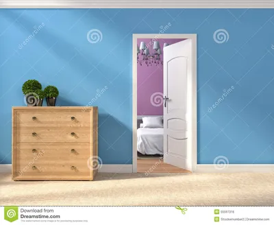 Современная голубая прихожая с открыть дверью иллюстрация 3d Иллюстрация  штока - иллюстрации насчитывающей дом, прихожая: 55597316