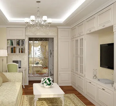 Белая стенка в гостиную в классическом стиле от Landl.