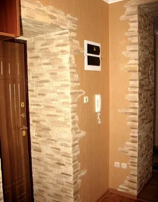 Декоративный камень в интерьере прихожей фото: отделка обоями, дизайн  коридора в квартире, гибкий и дикий камень