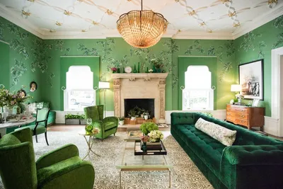 Интерьер гостиная зеленый цвет » Дизайн 2021 года - новые идеи и примеры  работ