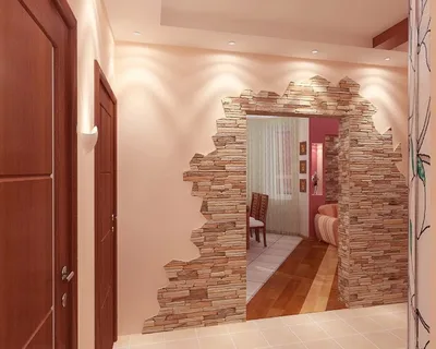 Декоративный камень в интерьере прихожей фото: отделка обоями, дизайн  коридора в квартире, гибкий и дикий камень
