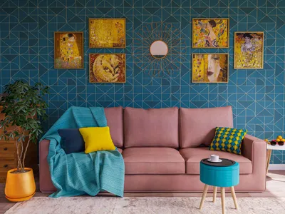 Декорирование стены в гостиной в синих и золотых цветах – готовое решение в  интернет-магазине Леруа Мерлен Владикавказ