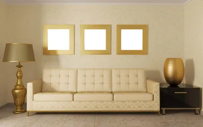 Дизайн комнаты с рамками в золотых тонах | Обои для телефона