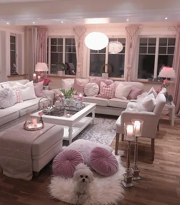 Интерьер совмещенной кухни и гостиной в розовых тонах с диваном Scott —  фабрика современной дизайнерской мебели SKDESIGN