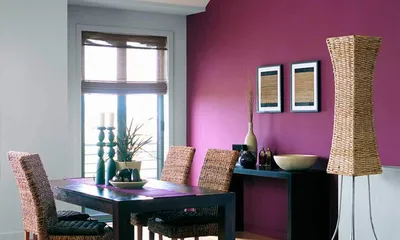 Фиолетовый цвет в оформлении интерьера столовой: дизайны, фото