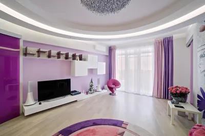 Сиренево-фиолетовый в интерьере гостиной | Дизайн, Фиолетовый интерьер,  Интерьер