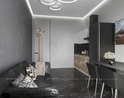 Дизайн Кухня-гостиная в стиле Неоклассика в черно-белом цвете №12828
