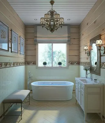 Ванная комната в деревянном доме - 60 фото