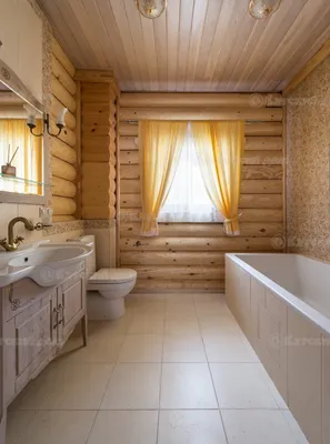 Ванная комната в доме из бревна - 59 фото