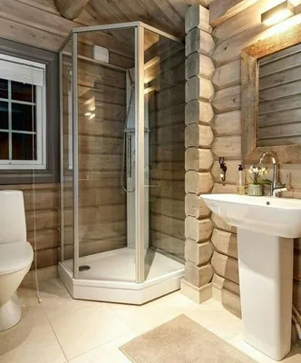 Санузел в деревянном доме. | Bathrooms remodel, Log home interiors, Small  shower remodel