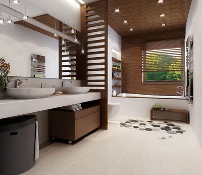 Дизайн ванной комнаты в частном доме - 58 фото