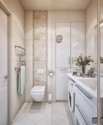 Совмещенный санузел с ванной (4 м2) в современном стиле в светлых тонах -  дизайн проект от Сантехники-Онлайн