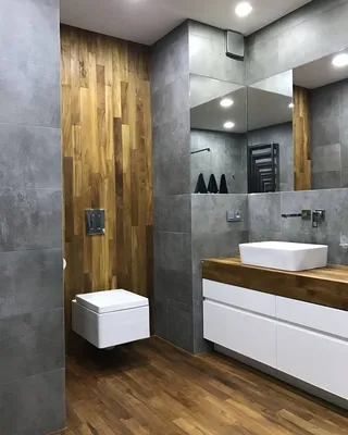 Ванная комната бетон и дерево - 69 фото
