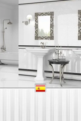 Плитка настенная в ванную комнату, классический стиль, полоски белый и  серый цвет, 30x60 см, Испания