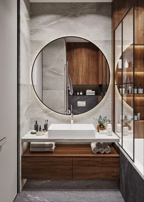 Ванная комната с отделкой под дерево | Круглые зеркала, Роскошные ванные  комнаты, Ванная стиль
