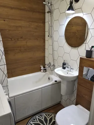 Ванная 3.4 м², Стиль Модернизм: купить готовый дизайн-проект ванной в стиле  \"Модернизм\" для жк \"лыткарино хит\" - ReRooms