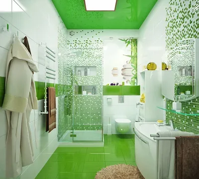 Ванная комната в зеленых тонах - 69 фото