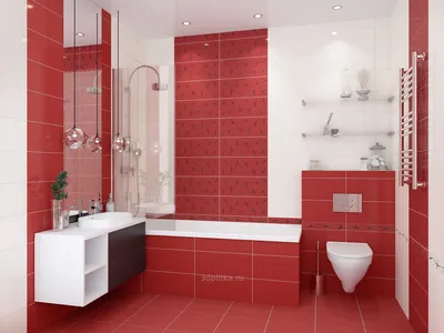Красная плитка для ванной - 44 фото