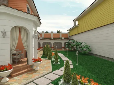 Ландшафтный дизайн двора частного дома, обустройство зоны отдыха