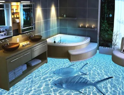 Реалистичные полы в ванной: 3Д эффект задает тон