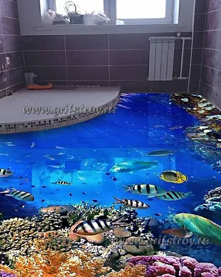 Морской 3D-пол в ванной частной квартиры