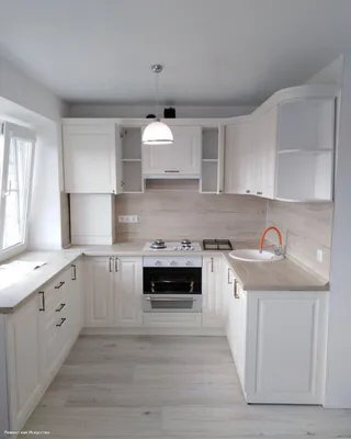 Маленькая белая угловая кухня - 68 фото