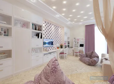 Дизайн-проект большой детской комнаты 30 кв. м для двух девочек | Студия  Дениса Серова