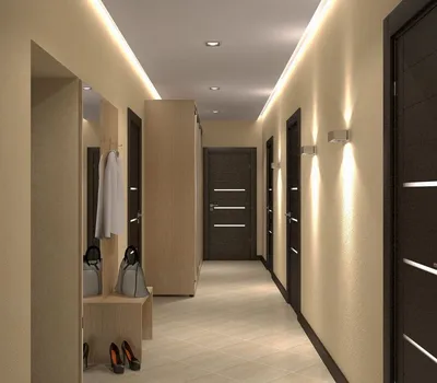 Освещение узкого коридора в квартире - 75 фото
