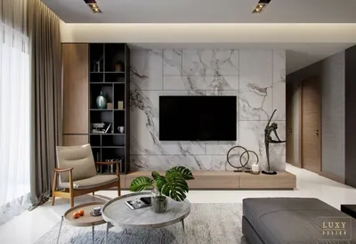 Дизайн стены с телевизором в гостиной - 68 фото