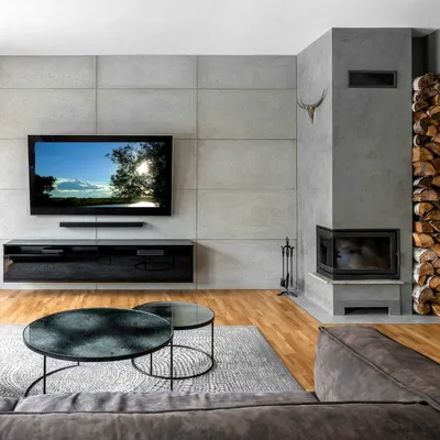 Современный дизайн стены с телевизором - 53 фото