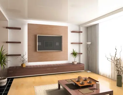 Современный дизайн интерьера гостиной с динамиками телевизора белой стены  деревянных панелей большими Стоковое Фото - изображение насчитывающей  афоризмов, жить: 201511870