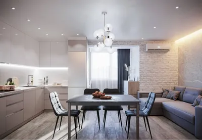 Кухня-гостиная в Дизайн-проекте 3-комнатной квартиры в ЖК Статус Групп, 106  м.кв —Portes.ua, фото 1