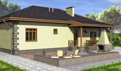 Проекты домов от Евгения Мороза: №007-09. Готовый проект: Одноэтажный жилой  дом с террасой (121,06 м2)