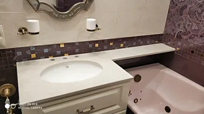 Кварцевая столешница для ванной комнаты из камня NOBLE OLYMPOS MIST  (Technistone) - «Мир кварца»
