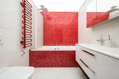 Красно белая ванная комната - 48 фото