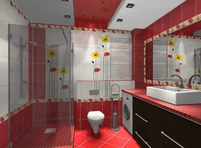 Красная плитка для ванной - 44 фото