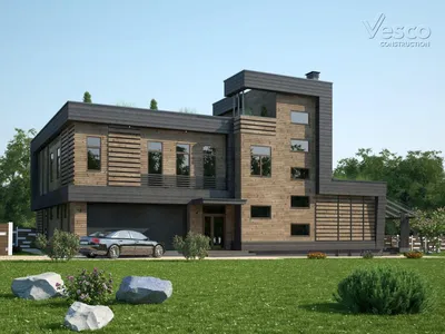 Проект дома с эксплуатируемой кровлей в стиле эко-урбанизм Норден (609  кв.м.), с дизайн-проектом — Надежное строительство вашего дома
